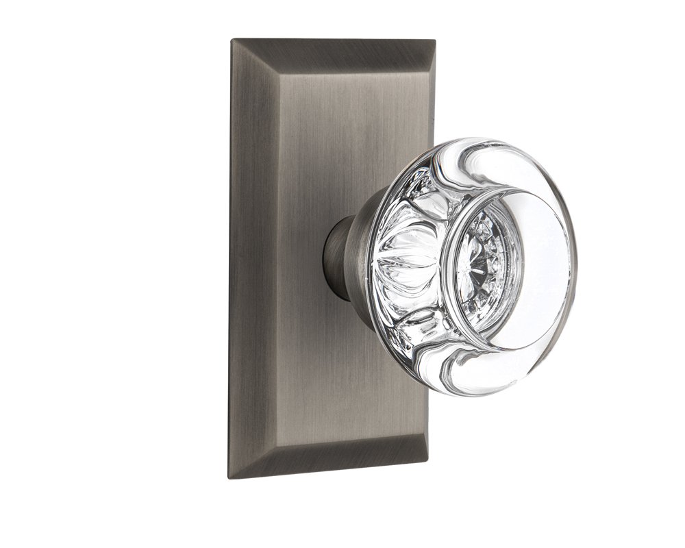 Bouton de porte en verre cristal et plaque Studio Antique Pewter passage Nostalgic Warehouse