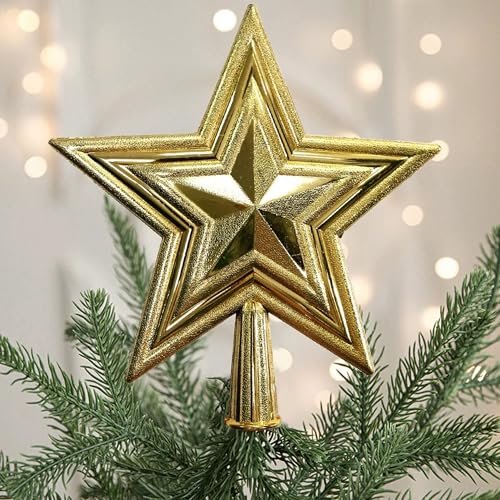 Youchicnow ゴールドスター 21 x 19.5cm 北欧風 五芒星 モダン 装飾ツリートップ 3D 光沢とまだらのある表面処理のスター 星 豪華 クリスマスツリートップ プレゼント ゴールド おしゃれ 星型トップスター クリ オーナメント 屋外 Gold Modern Merry Christmas Star Tree Topper in Shiny&Mottled Finish