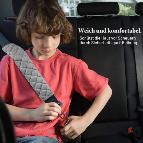 MIKAFEN Premium Gurtpolster im Zweierpack, Polsterung für Sitzgurt im Auto für mehr Komfort auf der Reise（Grau）
