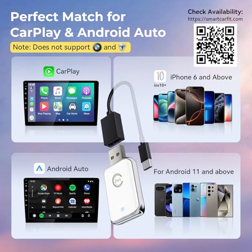 Image of Wireless Carplay Adapter for iPhone, Convert Wired Car Play to Wireless, 2 in 1 Plug and Play Mini CarPlay and Android Auto Adapter for iOS 10 Android 11 and Above, Cars with Built-in Carplay (White)