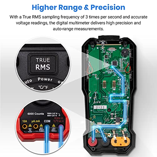 Etekcity Digital Multimeter Voltmeter Trms 6000 Counts, Ac Dc Voltage Meter And Current Tester With Volt, Ohm, Amp, Diode, Capacitance, Frequency, Temperature, Ncv, For Automotive, Red, Msr-A2000 #TOP1