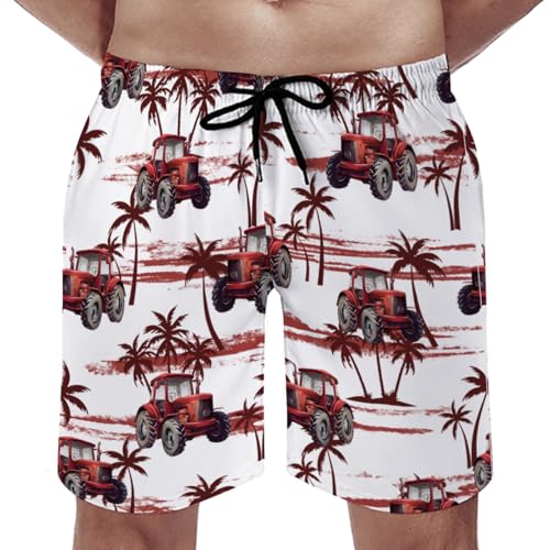 Vintage Tractors Coconut Trees Men's Swim Trunks Tropical Hawaiian Summer Board Shorts Bathing Pants with Pockets4