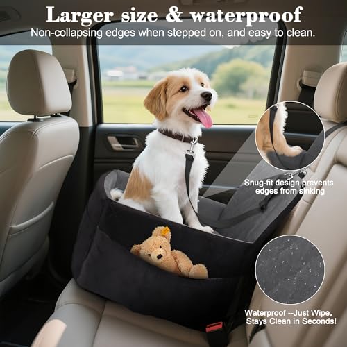 Dog Car Seat for Small/Medium Dogs,Pet Dog Booster Car Seat Puppy 15-35 lbs with Soft 4+2in Detachable Pads Detachable Elevated Cushion and Washable Cover Safety Belt Storage Pockets Easy to Install - Image 4
