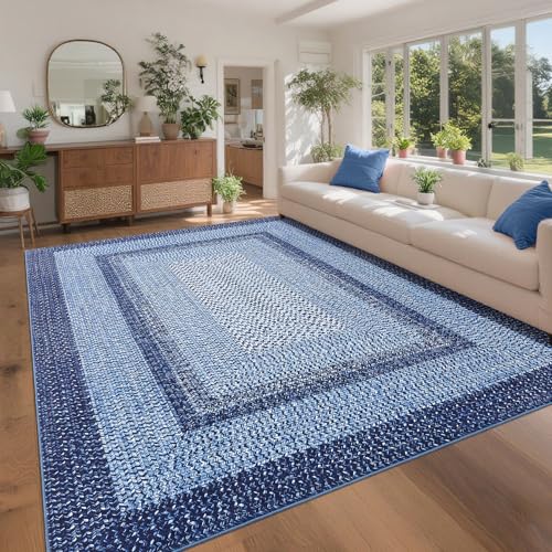 Tapete Decorativo GarveeHome 9x12 Navy Bajo Pelo Lavable miniatura 1