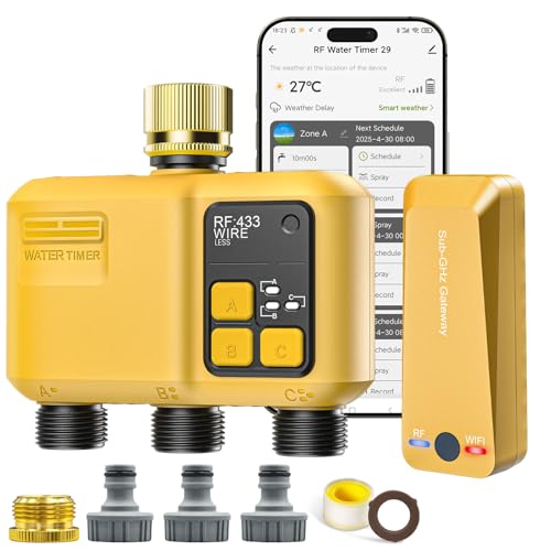 Shrivee Timer per Irrigazione Wifi 3 Vie a Batteria Smart Programmabile Automatica Water Temporizzatore per Esterno Giardino Prato Orto