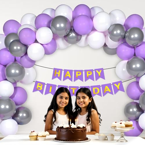 Image of Party Propz Happy Birthday Decoration Kit - 45 Pcs Aesthetic Purple Theme Birthday Decoration Kit with Banner & Balloons, Bday Decoration Kit for Girls, Party Decor (Cardstock)