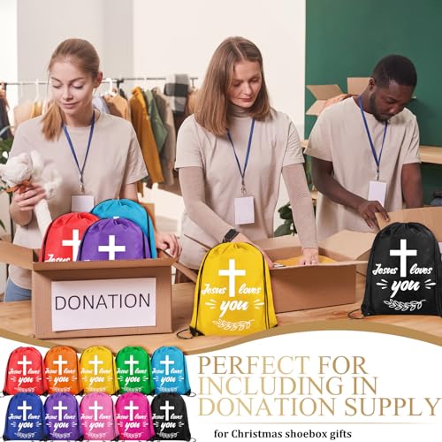 30 Pieces Jesus Loves You Drawstring Backpack Bulk Vacation Bible School Backpack Christian Religious Gifts Bag for Operation Christmas Shoebox Gift Bible Verse Party Favors3