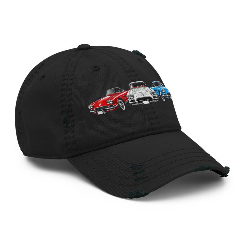 1961 Corvette Distressed Dad Hat - Czerwony, Biały i Niebieski Klasyczny C1 Czapka Samochodu Sportowego