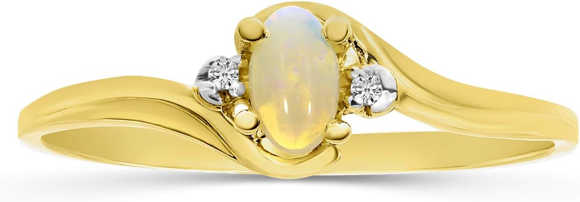10k Yellow Gold Oval Opal And Diamond Ring