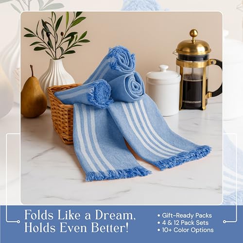 Image of Dish Towels Multicolors 12 Pack, 16x26 Inches, Stripe Kitchen Tea Towels, Reusable Cleaning Cloths, Absorbent Drying Rags for Daily Use, Machine Washable - Beige, Rose Pink, Sky Blue