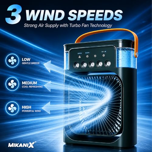 Image of MIKANIX Mini Small Cooler Fan for Kitchen, Home & Office Desk, Table with USB Cable Cord, 3 Wind Speed Mode with Cooling Water Misting, Green