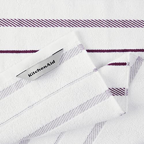 Kitchenaid Albany Kitchen Towel 4-Pack Set, Cotton, Boysenberry Purple/White, 16"X26" #TOP3