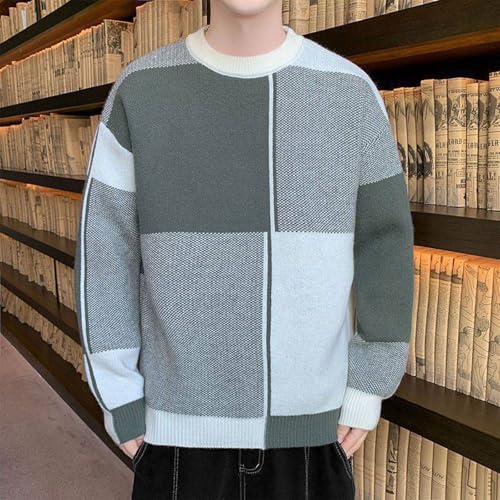 Cambkatl Men's Color Block Crewneck Sweaters, Pullover Loose Long Sleeve Cozy Knitted Casual Sweater Tops3