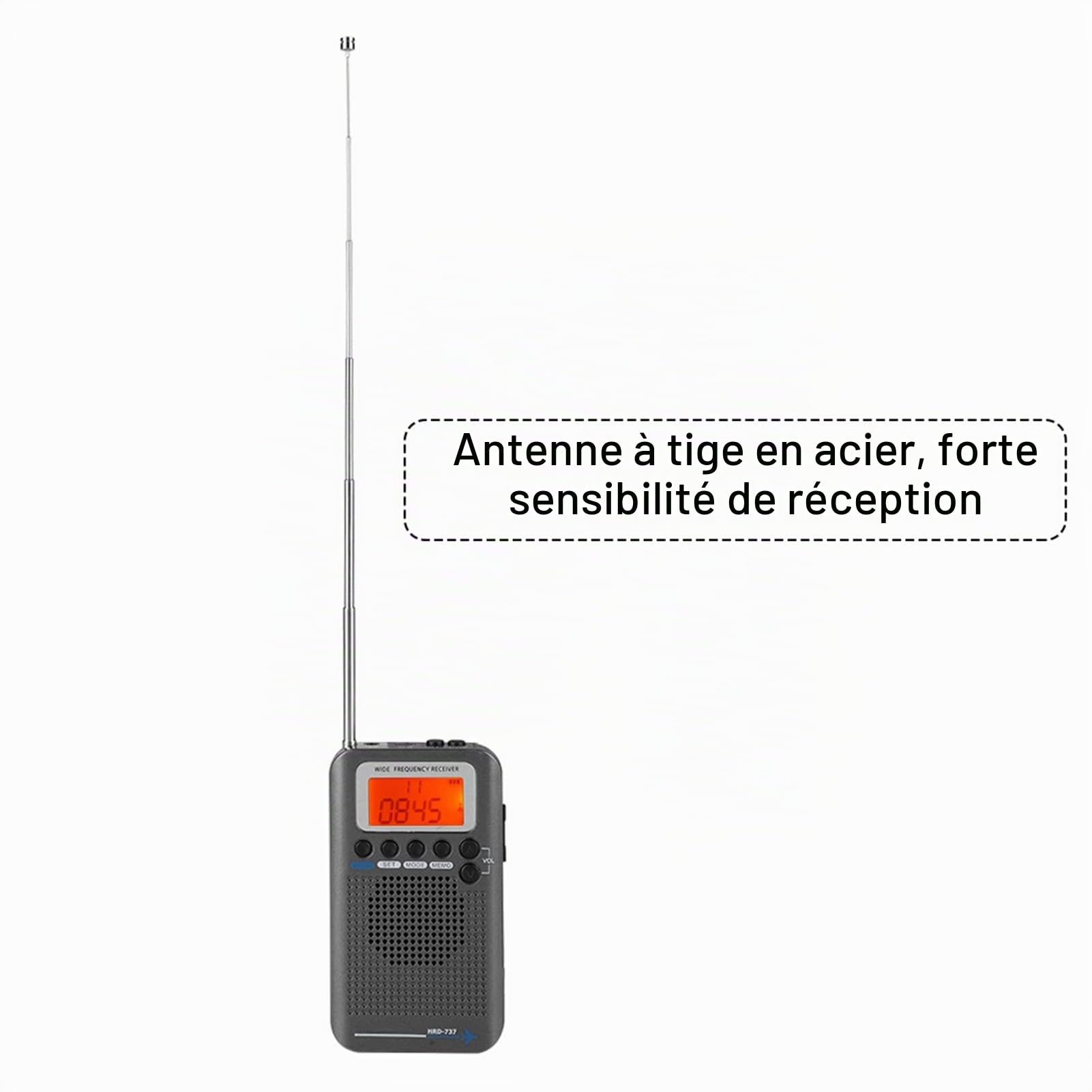 Akozon Radio Bande VHF, Récepteur Radio Bande Avion Enregistreur Portable Portable dans La complète (Gris) d'Avions avec Complète AIR FM AM CB S Écran LCD Rétroéclairage(Noir)