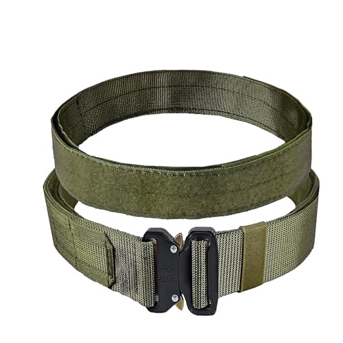 Adjustable Heavy-Duty Nylon Battle Belt with Molle System - Double-Layered Combat and Duty for Hunting, Hiking, Airsoft, Outdoor Adventures, EDC Belt. (Army Green, Medium)
