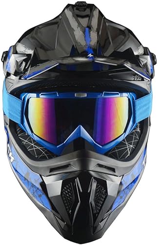 Miniatura 2 de 1Storm - Casco de motocross para adultos ATV Dirt Bike BMX MX, casco de montaña para descenso en pista estilo JH601 pista azul + gafas + par de