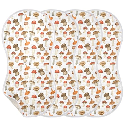 Image of Muslin Baby Burp Cloths, Forest Mushroom Baby Bibs Rags Comfy Soft Absorbent in for Newborn Boys and Girls 4 Piece 22 x 11 Inch
