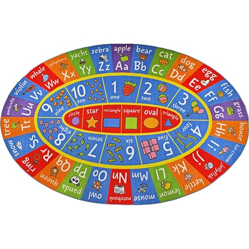 KC Cubs Educational Kids Rug – ABC Alphabet, 123 Numbers & Shapes Learning Mat – Soft Interactive Carpet for Classroom, Playroom & Bedroom 8x10 Oval by KC Cubs - Image 2