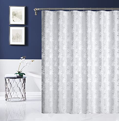 Sparkle Weave Shower Curtain Waterproof & Machine Washable Palm Bath Shower Curtains for Bathroom White Shower Curtain Textured Fabric Shower Curtain Set 70 X 72 Inch Long Shower Curtains in White by Dainty Home - Used condition - US$17.91