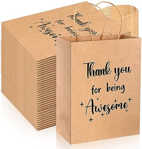 Ctosree 50 Pcs Gift Paper Bags for Employee Coworker Colleague Thank You for Being Awesome Bags with Handles Thank You Gift Bags for Thanksgiving Christmas (Kraft Paper Color,8.3 x 4.3 x 10.6 Inch)