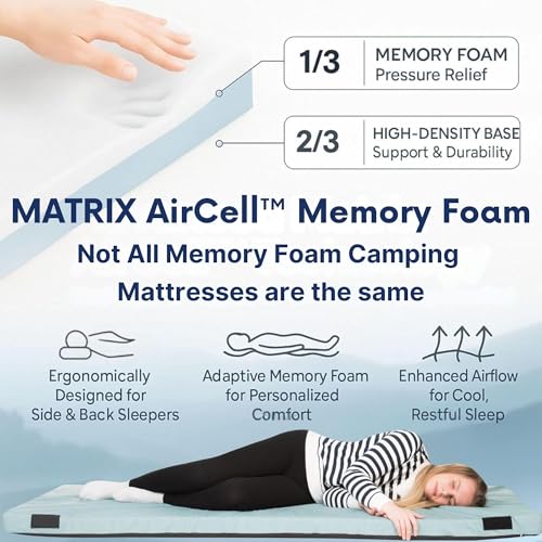 Hazli Matrix AirCell Memory Foam Camping Mattress Pad - CertiPUR-US Roll Up Mattress for Adults - Portable Foam Sleeping - Additional View