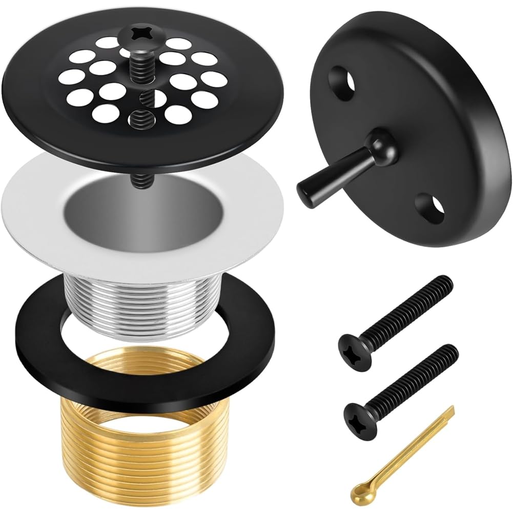 YRREATY Universal Matte Black Trip Lever Bath Tub Drain Replacement Kit for 1-1/2" and 1-3/8", Tub Trim Kit