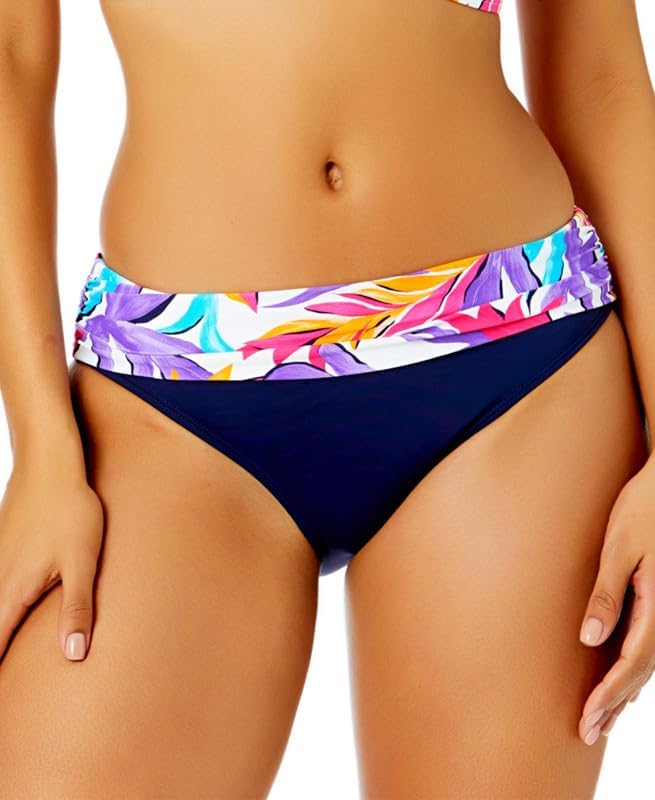 Anne Cole Women's Fold-Over Bikini Bottoms (White Print, Small)