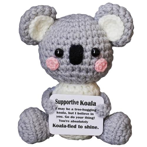 POSSHE Koala Gifts Crochet Positive Support Koala Handmade Emotional Cheer Support Funny Gifts for Friend Coworker Birthday Christmas Stocking Stuffer White Elephant Under 10 Dollars