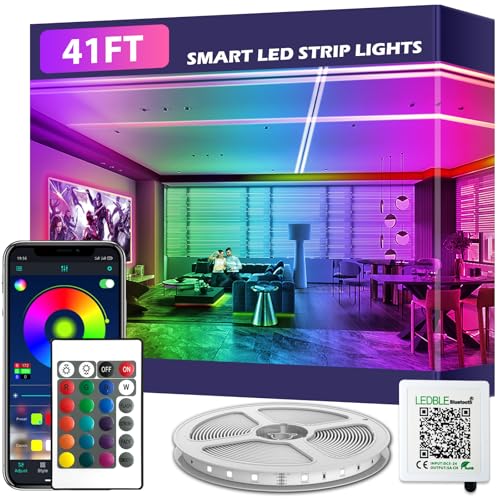 Image of 41FT Led Strip Lights,Long Smart Led Light Strips Music Sync 5050 RGB Color Changing Rope Lights,Bluetooth APP /IR Remote /Switch Box Control Led Lights for Bedroom,Home Decoration,Party,Festival