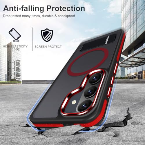 Image of MALEWOLF Case for Samsung Galaxy S26+ Plus with Stand, Compatible with MagSafe, Anti-Slip Translucent Cover [Military Grade Shockproof], Hybrid Magnetic Phone Case for Galaxy S26 Plus (Black /Red)