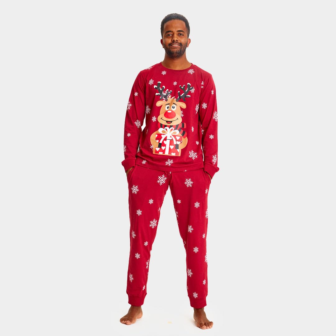 Pijama de Navidad para Familia Rojo Reno Rodolfo Algodón Orgánico