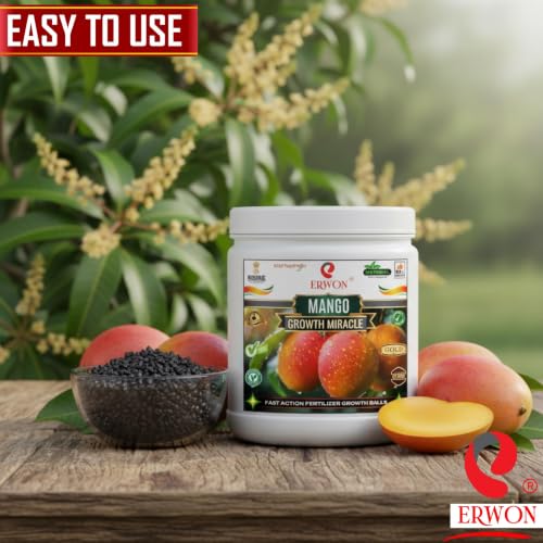 Image of Erwon Mango GROWTH MIRACLE Fertilizer, Fast Action Organic Granules for rapid Growth and Heavy Flowering and Bigger Fruits. (400 gm)