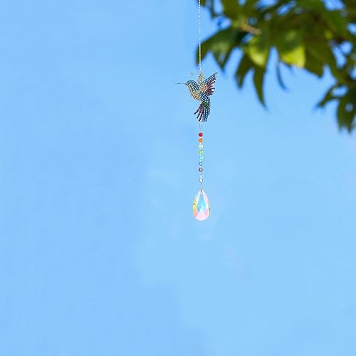 Miniatura 5 de LUSandy Kit de atrapasoles de pintura de diamante de colibrí 5D para adultos y niños, diamantes de imitación de colibrí de cristal, arte de