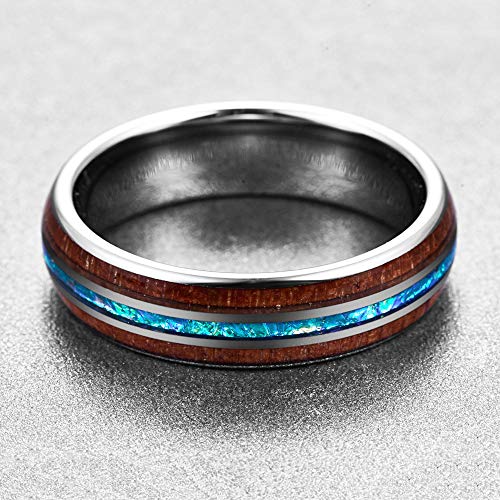 Vakki Hawaiian Wood Tungsten Promise Rings for Him Her 6mm Silver Domed Engagement Bands Engraved I Love You Size 13.5 - Thumbnail 3