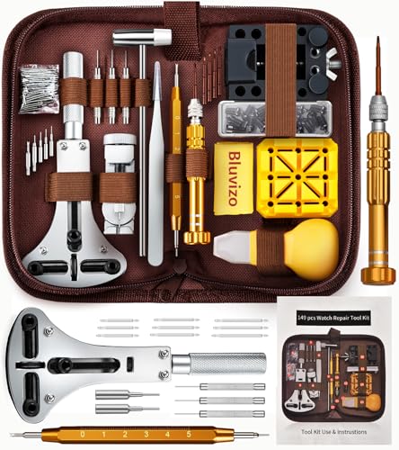 Bluvizo Watch Repair Tool Kit: Professional Watch Battery Replacement Link Removal Kit - 149 PCS for Back Case Opening and Strap Adjustment with Screwdriver