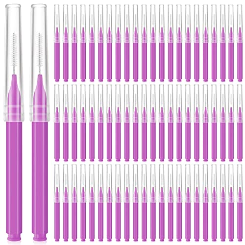 Lallisa 100 Pieces Micro Eyebrow Spoolie Brush with Cap, Purple