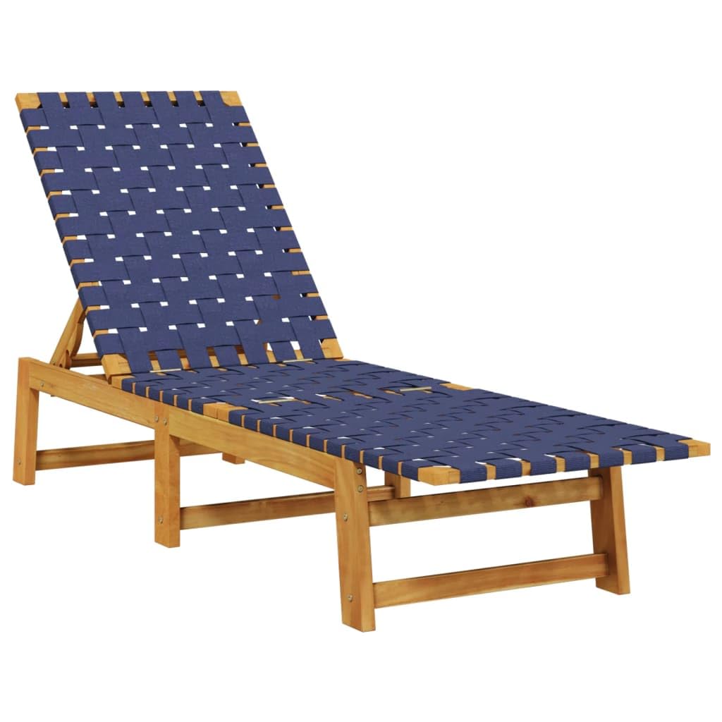vidaXL Tumbona de Madera Maciza de Acacia y Tela Azul Oscuro, Tumbona de Exterior, Tumbona de jardín, Tumbona reclinable, Tumbona de terraza