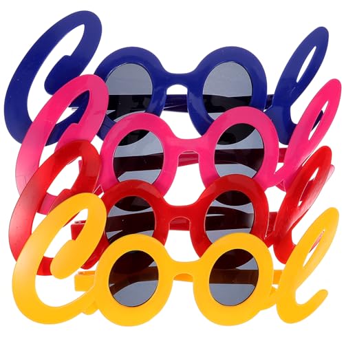 LUOZZY 4pcs Party Sunglasses Cool Letter Eyewear Cool Shaped Eyeglasses Photo Booth Props for Prom Birthday Halloween Xmas