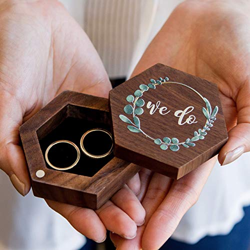 Muujee We Do Ring Box - Hexagon Wooden Ring Box For Wedding Ceremony Ring Bearer Box - Anniversary Birthday Gift Ideas #TOP5