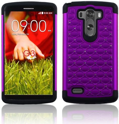 TM LG G3 D850 Studded Armor Dazzling Diamond Hybrid Silicone Hard Stars Cell Phone Case Cover,Premium Dual Layer Hybrid Back Cover Case Protection with Bling Diamond Rhineston,Spot Diamond Bling Hard Shell for LG G3 D850 Cell Phone (Verizon, AT&T, Sprint,T-Mobile) (Purple)