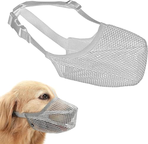 RICHDMI Bozales de Malla Ajustable Suave, Bozal Transpirable para Perros Pequeños Medianos Grandes, Bozal de Perro, Evita Que Coman, Muerdan y Mastiquen (M)