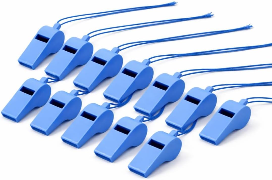 Blue Decorative Whistle with Plastic Lanyard for Football and Sports Matches, Pack of 12
