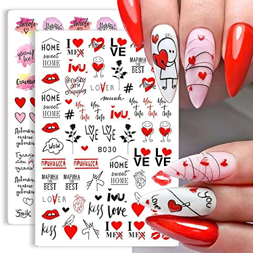 9 Sheets Valentine's Day Nail Art Stickers Self-Adhesive Wedding Red Heart Love Kiss Lips Rose Flower Nail Supplies Nail Art Design Decoration Accessories