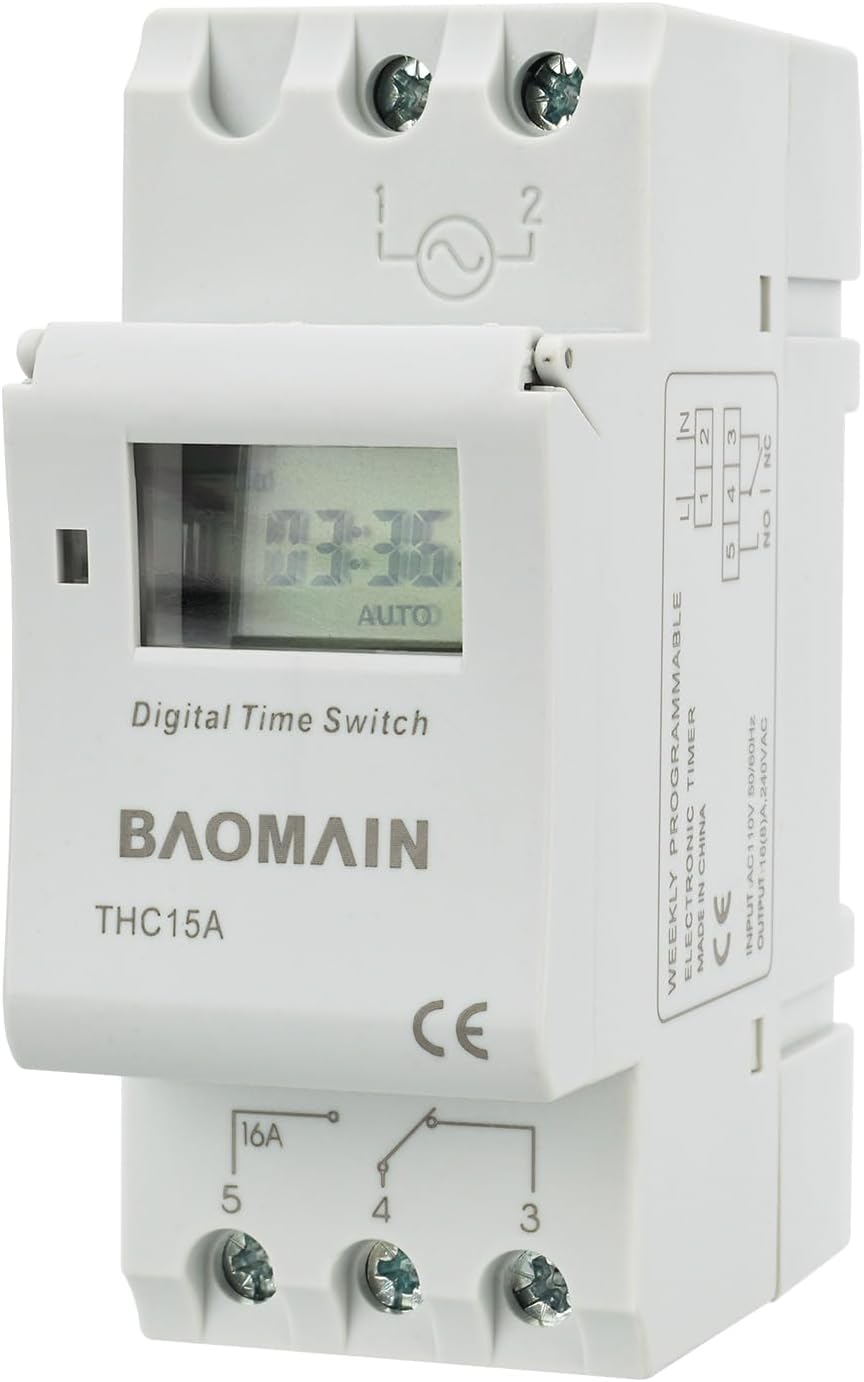 Baomain THC15A AC 110V Digital LCD Power Programmable Timer Time Switch Relay 16A Amp White