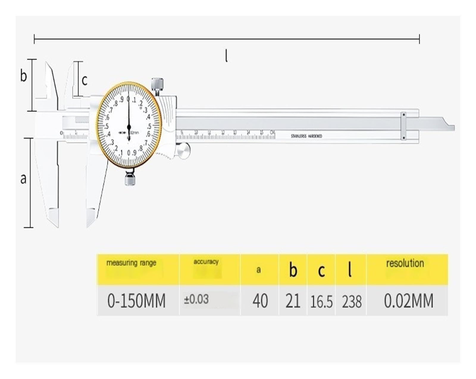 Calibrador con medidor 0-150mm calibrador vernier de acero inoxidable calibrador mecánico industrial