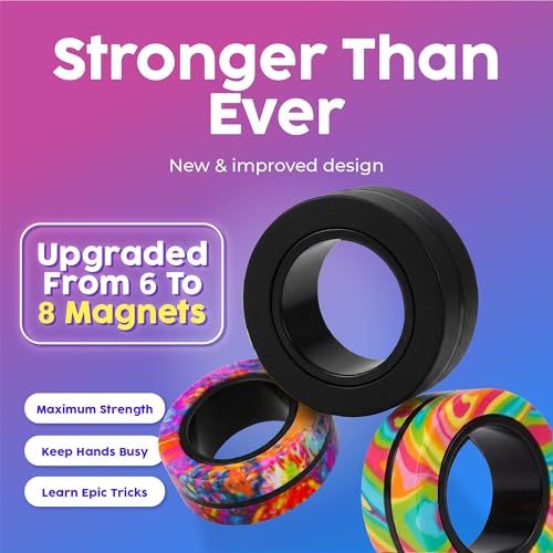 Image of BUNMO Magnetic Fidget Rings 9pk - Cool Fidgets for Teens, Quiet Fidget Toys, Fidget Toys Adults, Maximum Strength 8 N50 Magnets, Learn Cool Tricks, Teen Gifts, Fidgets for Kids 8-12, 3 Unique Colors