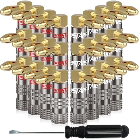 InnoStars Right Angle Banana Plugs for Speaker Wire (12 Pairs, 24 Pcs), 90 Degree Pin Plug Type, Bullet Pin Speaker Banana Jack Terminals, Support 12 AWG to 20 AWG Wires Cover