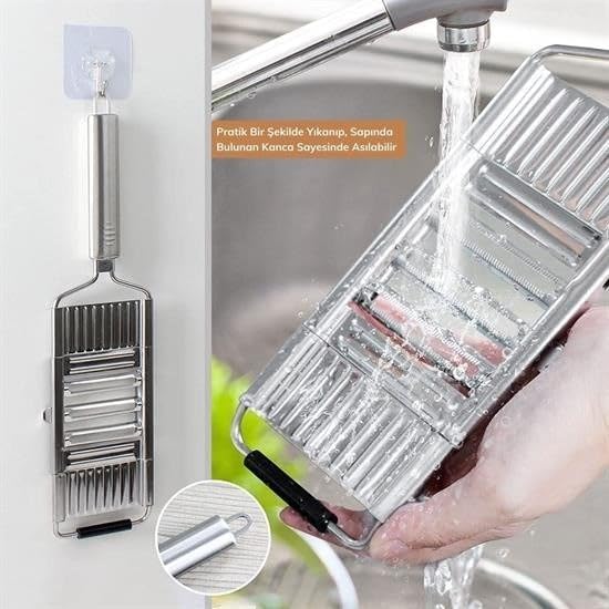 Orret Home 4 Bıçaklı Metal El Rendesi – Mandolin Tipi Çok Amaçlı Rende ve Dilimleyici, Peynir Sebze Meyve Doğrayıcı, Paslanmaz Çelik Gövde, Ergonomik Saplı Pratik Mutfak Aleti