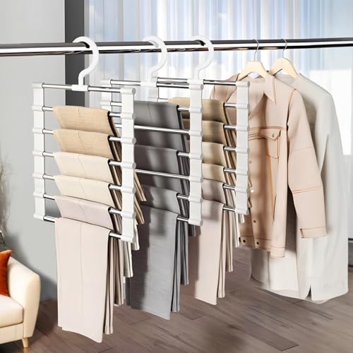DGMI Kleiderbügel Hosen Platzsparend, 3 Stück Hosenbügel Platzsparend, Kleiderbügel Hosen, Zum Aufhängen Von Hosen, Jeans, Schals, Gamaschen, Handtüchern Und Krawatten