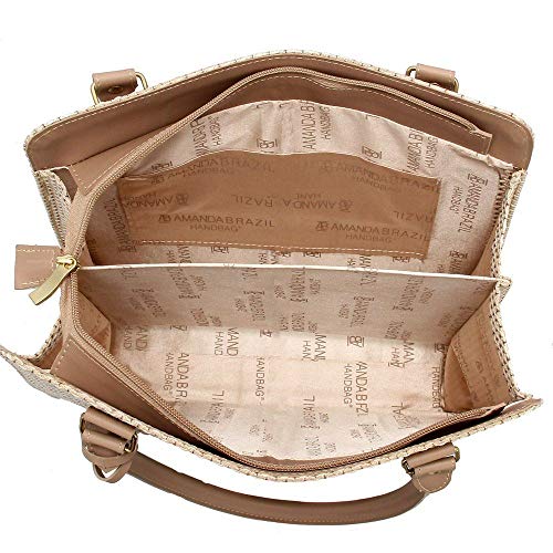 Kit Bolsa Baú Palha com Bolsa Carteira Alça Corrente Casual e Carteira Amanda Brazil